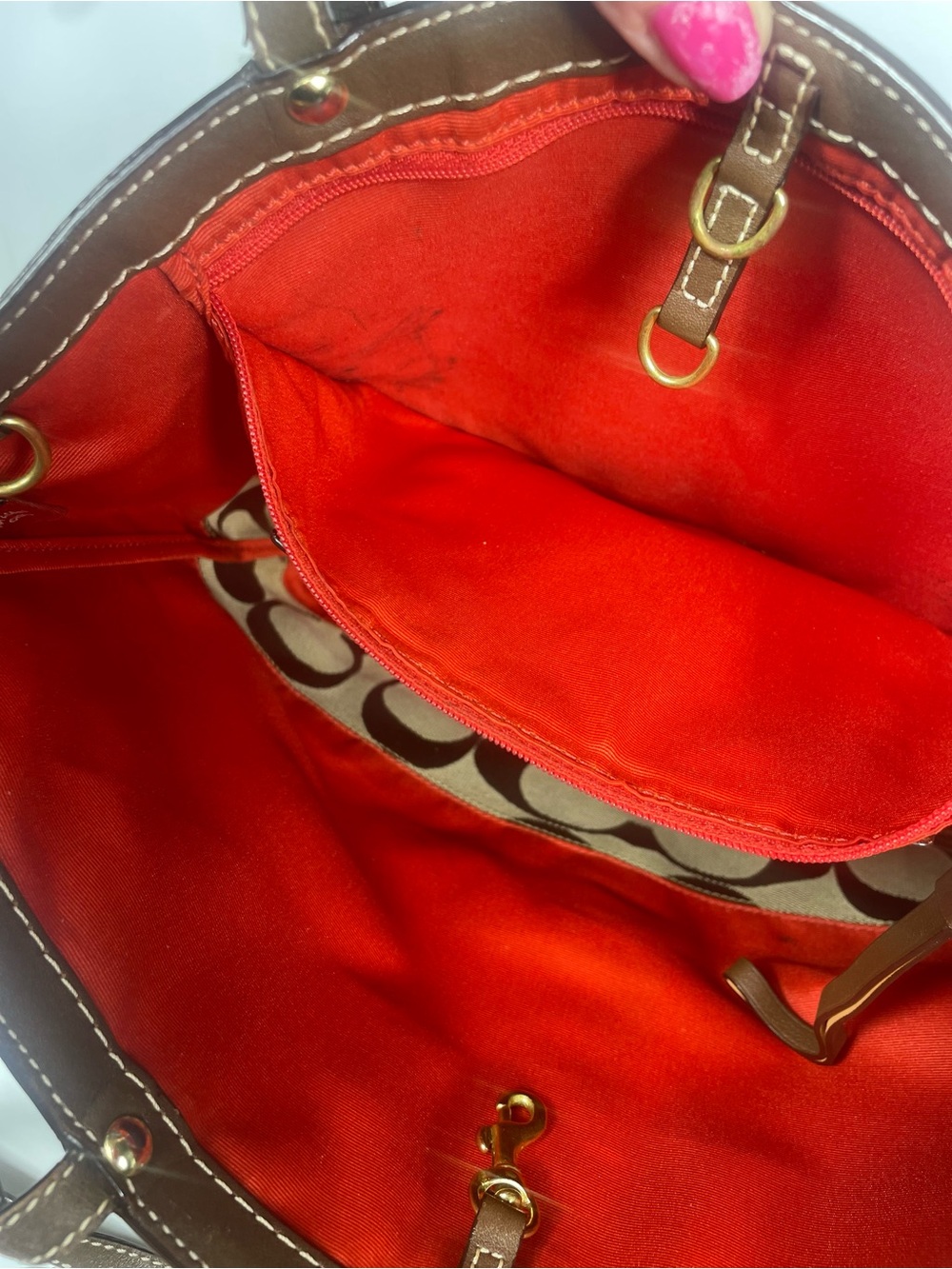 Coach Vintage 2006 with COA Signature Canvas Tote with Red Accent - Picture 7 of 10